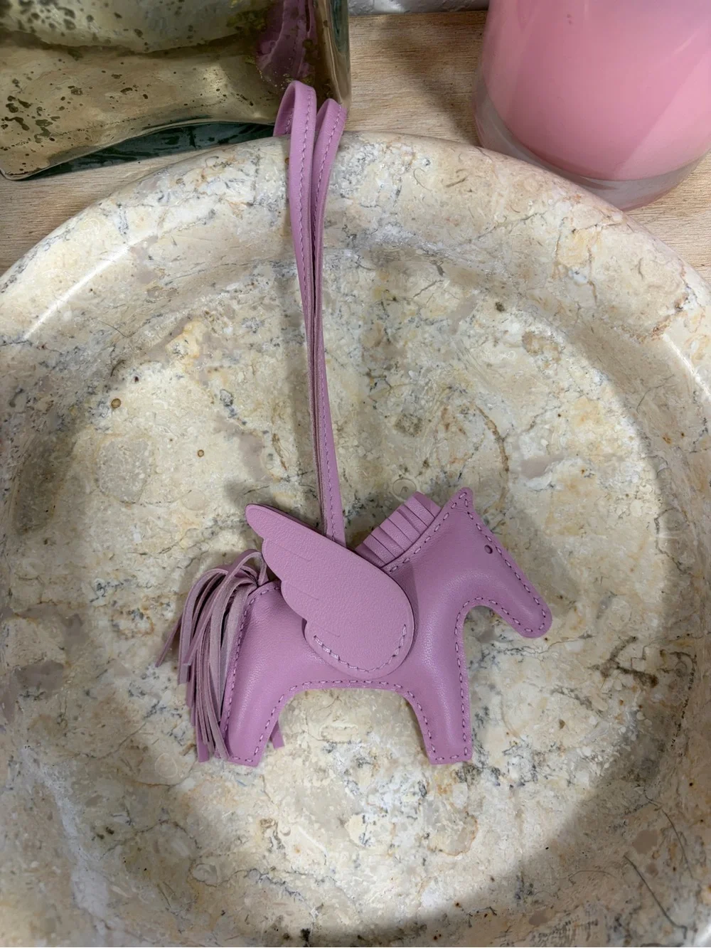 Hermes Mauve Sylvestre Pegasus Charm Bag Pendant